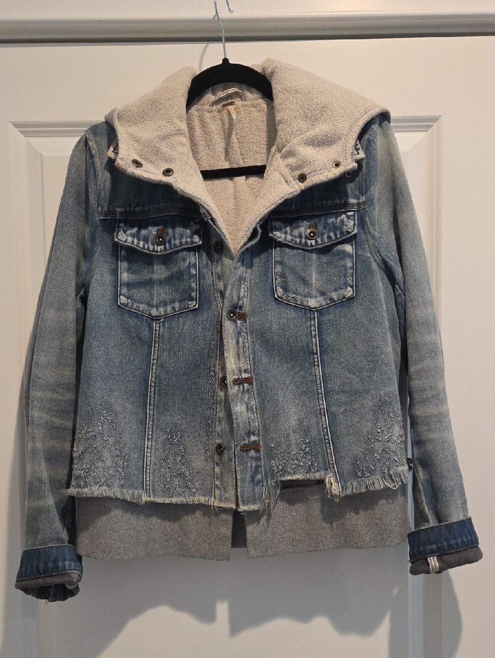 Free People Frayed Hem Jean Jacket Hoodie